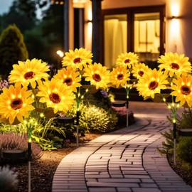 4 Pack Sunflower Solar Lights Outdoor Waterproof, Solar Stake Lights Auto ON/Off Solar Garden Lights Decor for Lawn Pathway Landscape Birthday Gifts for Mom Women