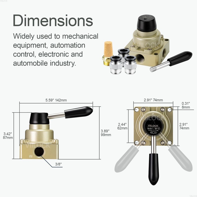 VIILOCK Rotary Lever Hand Valve HV-03, 3 Position 4 Way
