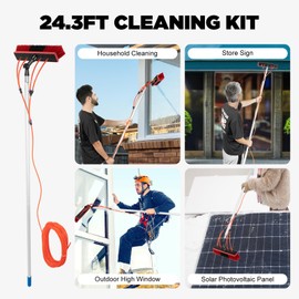 YIYIONCE 26.25FT Window Cleaner Tool 2in1 Window Washing Cleaner 180° Rotatable Shower Squeegee with 65.6FT Water Pipe Window Washing Kit with Extension Pole for high Windows Trucks | US Stock