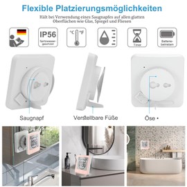 Bsdz Bathroom Clock, Shower Timer, Waterproof Wall Clock, Digital, Portable, LCD Digital Temperature Humidity Clock for Kitchen, Shower