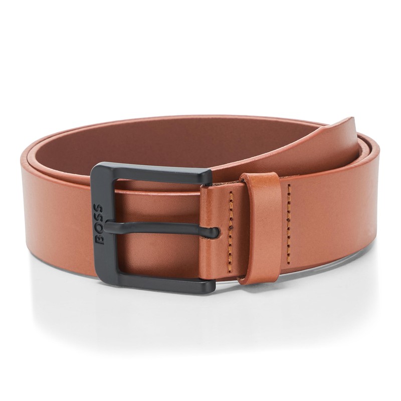 BOSS Thick Logo Buckle Smooth Leather Belt, acorn brown, 34