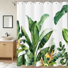 Shower Curtain Tropical Green Palm Plants Shower Curtains for Bathroom Watercolor Sage Green Tropical Leaf Flowers Botanical Bathtub Shower Curtain Sets Palm Leaf Shower Curtains 72"x72" with Hooks