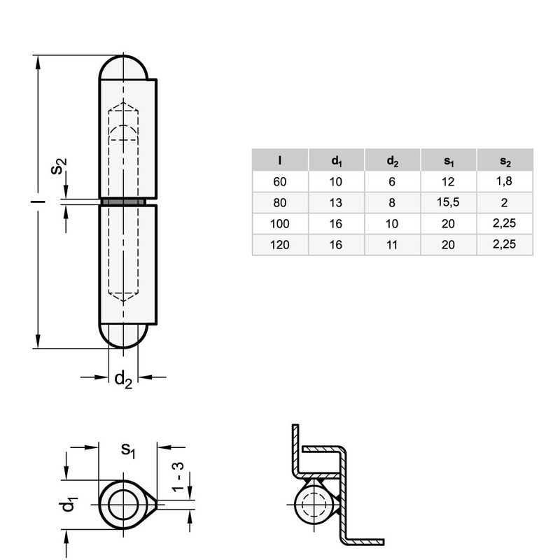Ganter Normelemente, GN 128-120-ST Weld-On Hinges 120 mm Steel Pack