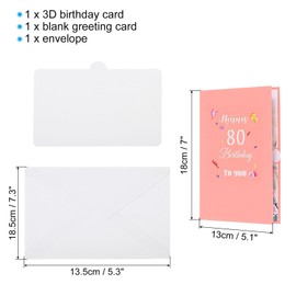 PATIKIL 80th Birthday Card, Pop-Out 3D Flower Bouquet Butterflies Sweet Pink Greeting Card with Envelope