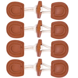 CABODYALS 4 Pairs Brown Pu Leather Toggle Closure with Wood Horn Buttons Vintage Sew on Toggles Closures Button Bulk Sewing Accessories for Sewing Making Coats Cloth Jacket Windbreaker DIY Crafts