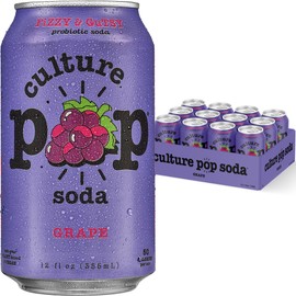 Culture Pop Soda, Grape, Probiotic Low Sugar Soda, Sparkling Juice Alternative, Non-GMO, Kosher, Gluten-Free, No Stevia (12pk)