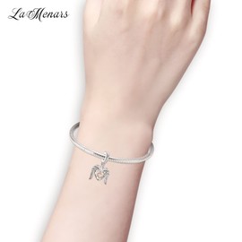 LaMenars Angel Wings & Heart Dangle Charm for Bracelet 925 Sterling Silver Love Bead Charms with Cubic Birthday Anniversary Jewelry Gifts for Women Girls Mom Wife