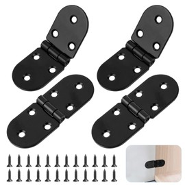 Pack of 4 Folding Hinge Folding Table Hinge Stainless Steel Round Hinges 180 Degree Screw-On Hinge Folding Table Hinge Furniture Hinge Sewing Machines Tables Flap Hinge (Black)