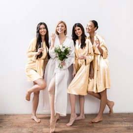 7 Pcs Bride Bridesmaid Robes Set for Wedding Women Long Bridal Kimono Robe Bridesmaid Short Robe for Women Bridal Party Gifts (Champagne)