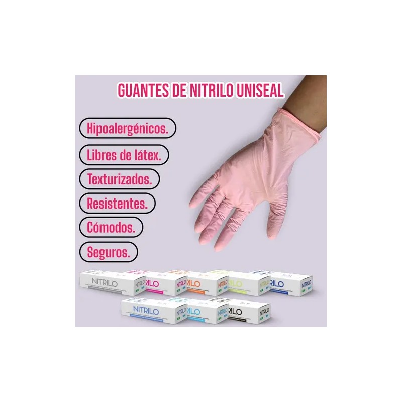 Guantes Nitrilo Uniseal Rosa Claro 200 Resistentes