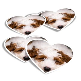 Vinyl Heart Stickers (Set of 4) - Sleepy Fluffy White Dog Puppy Cute Fun Decals for Laptops,Tablets,Luggage,Scrap Booking,Fridges #15519
