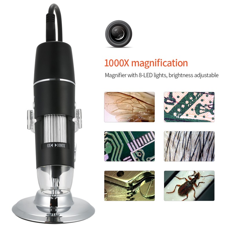 1000X Magnification USB Digital Microscope with Stand Magnifier with 8-LED