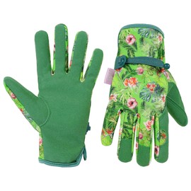 HANDLANDY Women Gardening Gloves, Leather Safety Work Gloves, Breathable, Ladies Gardening Gloves, Best Gift for Gardeners (Green Floral Print, S)