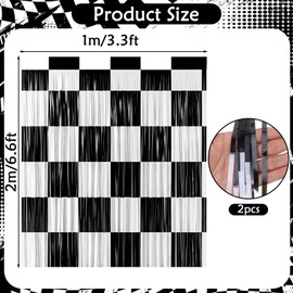 2Pcs Checkered Backdrop- Black White Checkered Backdrop Foil Streamer 1x 2m