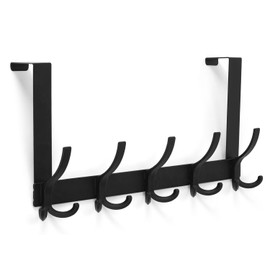 Optish Over The Door Hooks for Hanging, Over The Door Hanger, Over The Door Towel Rack for Bathroom with 5 Triple Coat Hooks, Door Hanger Hooks Towel Hanger (Black, 1 Pack)