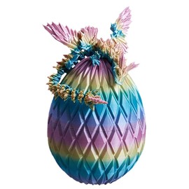 3D Printed Dragon Egg Fidget Toy,Articulated Dragon Crystal Dragon Egg,Crystal Dragon With Dragon Egg,Flexible Crystal Dragon Figurine Decor, Home Office Decor Desk Toys,Laser Printed - Rainbow
