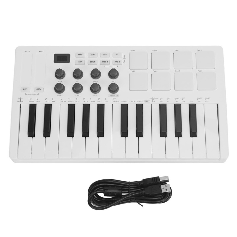 25 Key Force Sensitive MIDI Keyboard Controller, Portable and Wireles