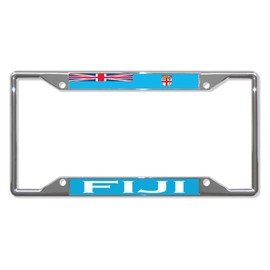 Sign Destination Metal Insert License Plate Frame Fiji Flag Country Style A Weatherproof Car Accessories Chrome 4 Holes Solid Insert Set of 2