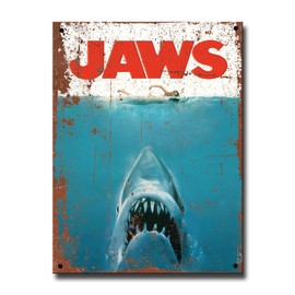 Jaws Film Rustic Metal Tin Sign Vintage Style Movie Picture Poster Merchandise for Cinema Room ideas or Funny Bathroom Hot Tub Home Cinema Accessories Man Cave Gift Gifts 20cm x 15cm