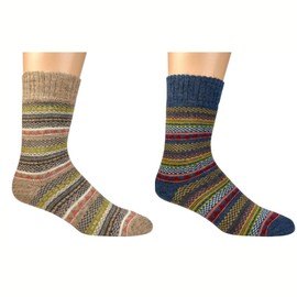 Leo Design 2 Pairs of Norwegian Wool Socks Women, Nordic Hygge with Alpaca wool, Thermal Knitted Crew Soft Warm, Multicolored (5-7.5, Bundle 1)