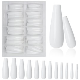 AddFavor XXXL Extra Long Press on Nails Coffin Glossy White Fake Nails Full Cover Acrylic False Nails 12 Sizes 120pcs Nail Tips for Women Fingernails Manicure Design