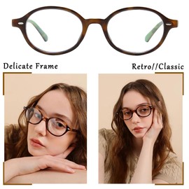 Teumire Retro Oval Glasses for Women Men Vintage Round Tortoise Blue Light Glasses Small Fake Nerd Eyeglasses(Tortoise)
