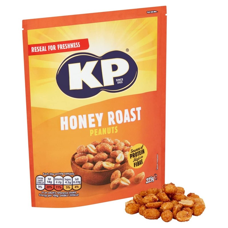 KP Nuts Share Bag of Honey Roast Flavoured Peanuts, 225g