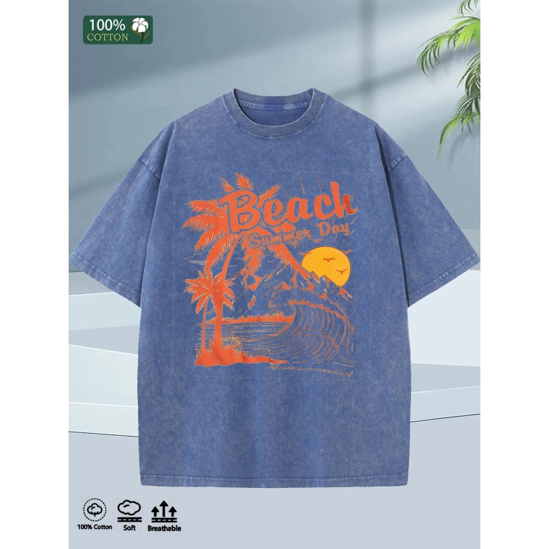 2025 Summer Mens Cotton Tshirt 100 Cotton Oversized Washed Soft