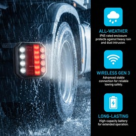 1409KMT USB-C Wireless Trailer Lights, Magnetic LED Towing Lights with 100ft Range & Retroreflectors,Rechargeable Towing Light Kit Reverse for Trucks, Boat, RV, Vehicle, Caravan, IP65 Waterproof