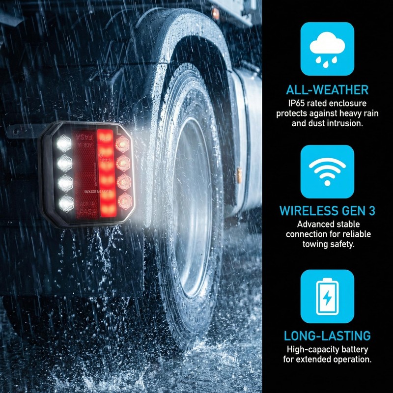 1409KMT USB-C Wireless Trailer Lights, Magnetic LED Towing Lights with