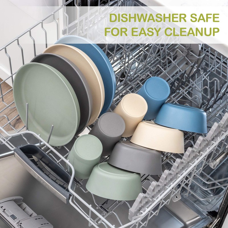 Cuencos de bambú para niños, Blue, Green, Gray, Beige