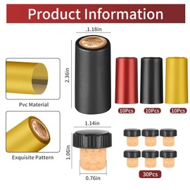 60 selladores de vino para botellas de vino, incluye 30 tapones de corcho para botellas de vino y 30 cápsulas termoencogibles de PVC, tapas de botellas de vino, tapones de corcho, perfectos para uso