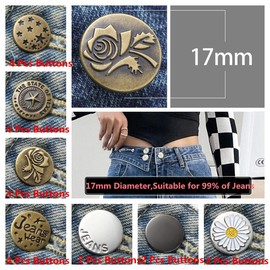 SIGZKK 40 Sets Button Pins for Loose Jeans,17 mm and 21mm No Sew and No Tools Instant Replacement Snap Tack Pant Button,Reusable and Adjustable Metal Pants Button Tightener