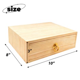 LONG TAO Natural Wooden Storage Box Desk Drawer Single Wood Cabinet Organizer Drawer Tabletop Storage Organization Box with Metal Handle for Desk Home Office Counter Craft Decor (1 Drawer)