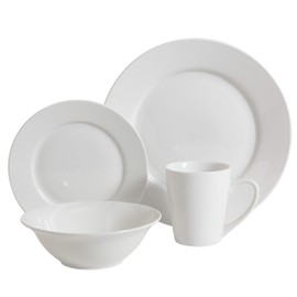 Gibson Home Amelia Court Porcelain Chip and Scratch Resistant Dinnerware Set, Service for 4 (16pcs), White (Round)