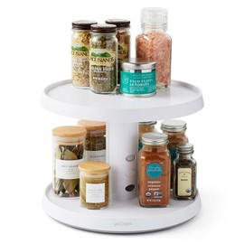 YouCopia Crazy Susan Two-Tier Turntable, Height-Adjustable Lazy Susan Organizer for Kitchen Cabinet and Pantry Organization and Storage, White