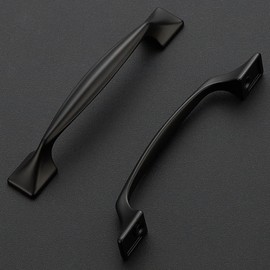 Ravinte 10 Pack Cabinet Handles Black Cabinet Pulls 3-3/4 Inch Kitchen Cabinet Handles Curved Drawer Handles for Kitchen Cupboard Arch Pulls Square Foot Dresser Pulls Come with Screwdriver