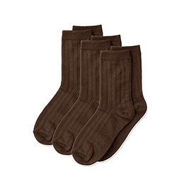 Jefferies Socks Boys' Big Three-Pack Rib Crew Socks, Chocolate Brown, Large