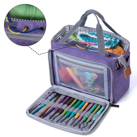 Luxja Small Crochet Tote Bag, Yarn Storage Bag for Small Unfinished Projects, Crochet Hooks and Other Accessories, Purple