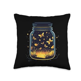 Nice Fireflies in a Jar Funny Glowing Insects in Jar for Fireflies Lovers at Night Throw Pillow, 16x16, Multicolor