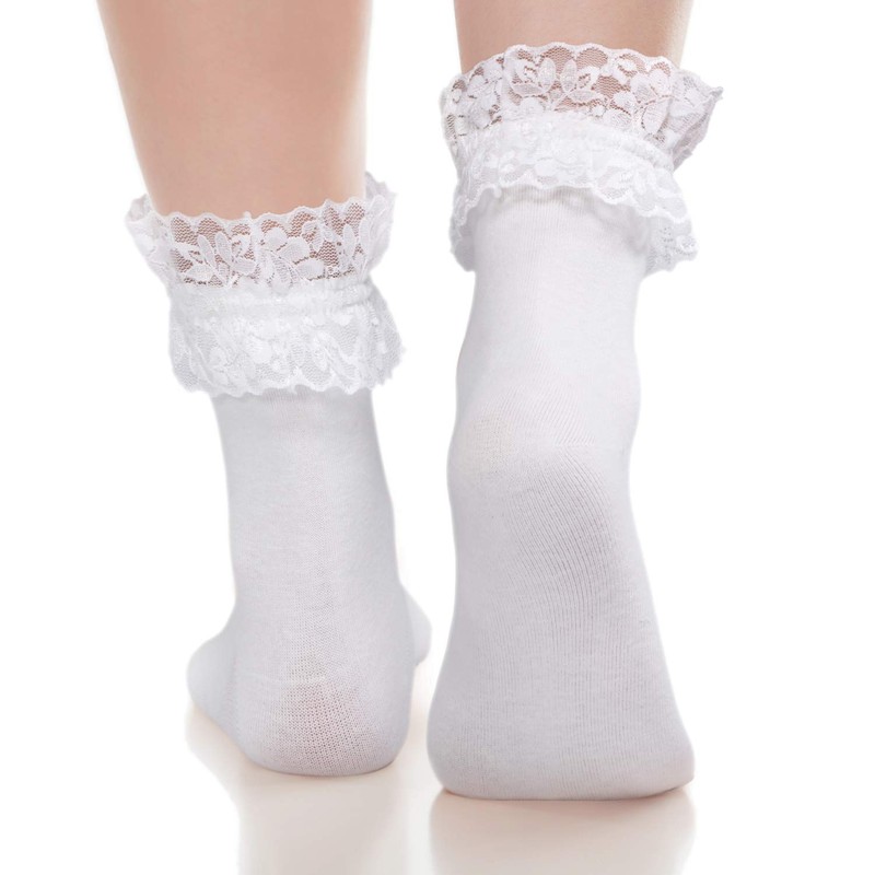 SATINIOR 6 Pairs Ruffle Socks Lace Ruffle Socks Women, white
