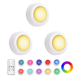 Hbaushun LED Puck Lights 3 Pack,16 Color Changeable Wireless LED Cabinet Lights,Battery Operated Night Light with Dimmer & Timmer for Bedroom,Closet, Kitchen,White