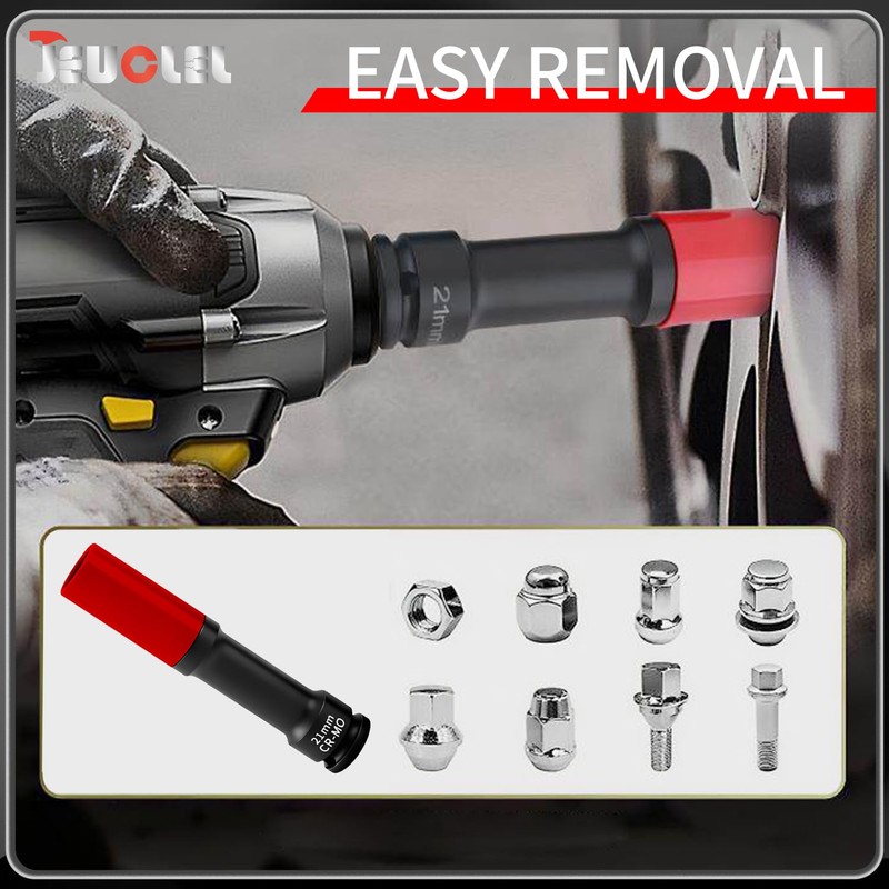 JEUCLEL 21mm 1/2"Extra-long Thin Wall Wheel Protector Impact Deep Socket,