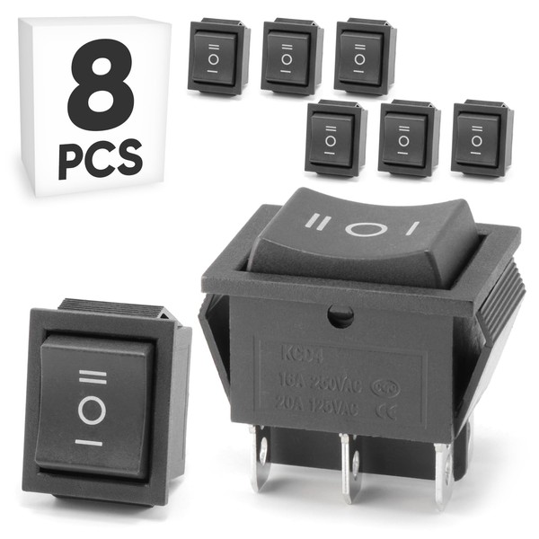 8-Pack Momentary Rocker Toggle Switch, (ON)/Off/(ON) DPDT 6Pin Heavy Duty