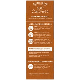 Better Oats 100 Calories Instant Oatmeal, whole grain, with Flax Seeds, Cinnamon Roll flavor, 9.8 Ounce (Pack of 6)