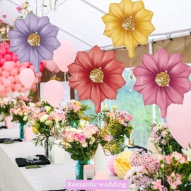 8pcs Colorful Daisy Flower Balloons,Groovy Retro Daisy Balloons Flower Birthday Party Decorations for Girls Daisy Flower Birthday Baby Shower Wedding Summer Olympic Party Decor Red, Pink, Yellow