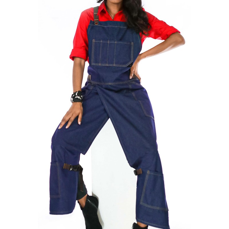 Under NY Sky Pottery Cross-Back Apron (Blue Denim)