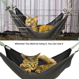 QIPAN Cat Hammock for Cage - Hanging Washable Soft Outdoor Mat, Waterproof Cooling Bed for Large Kittens 26in*20in (XX-Large, Black)