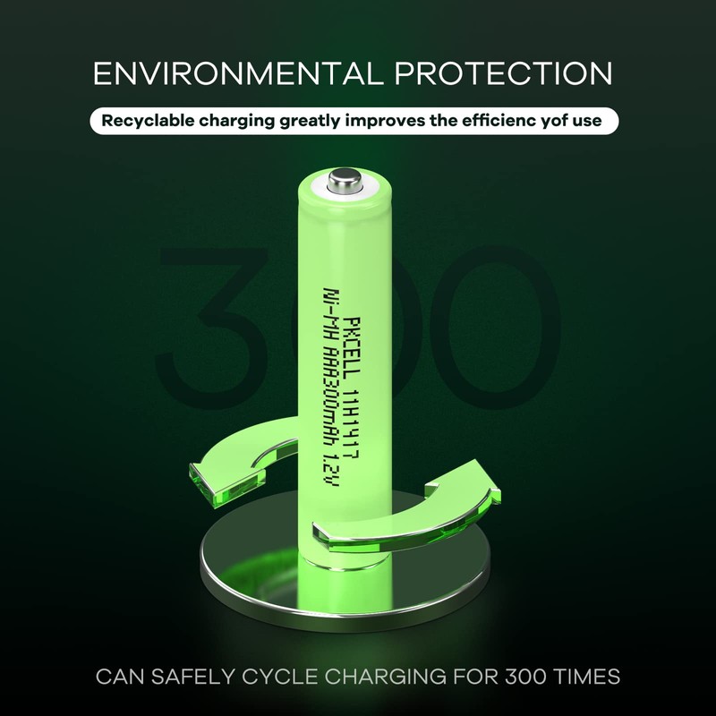 PKCELL Rechargeable AAA Battery,300mAh Ni-MH Battery,Pre-Charged Battery for Garden Solar