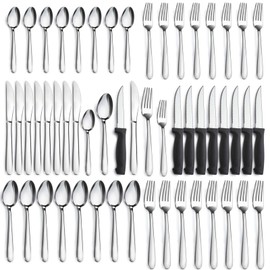 Pleafind 48-Pieces Silverware Set for 8, Flatware Set with Steak Knives, Stainless Steel Cutlery Set, Include Forks Spoons and Knives Set, Dishwasher Safe Utensil Sets for Home Restaurant